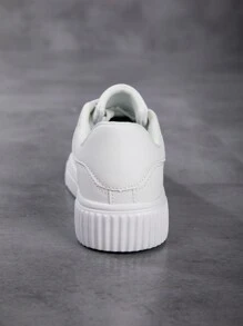 Scarpe da skate casual leggere e versatili da donna, con punta tonda bianca, traspiranti e con lacci, stile campus