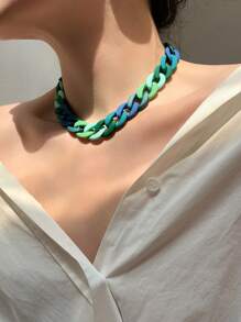 1pc Fashionable Elegant Colorful Chain Necklace - Clear - View 5