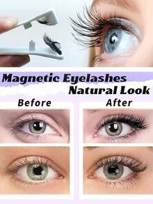 aHoneya 2对量子磁吸假睫毛，柔软磁吸式成对睫毛，上下睫毛均采用柔软磁吸设计，无需胶水，配有1个专用夹子，韩式可重复使用假睫毛 - 黑色 - 查看 8