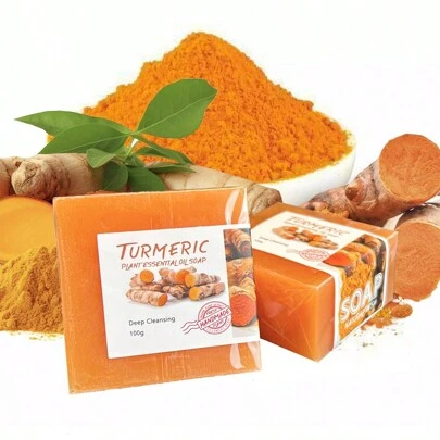 Jabón hecho a mano con cúrcuma, limpiador facial y corporal, elimina el aceite y la suciedad