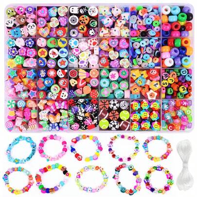 1000pcs Polymer Clay Beads DIY Jewelry Making Kit, 24 Styles Cute And Fun Beads Include Fruit, Flower, Animal, Cake, Butterfly, Heart For Bracelets, Necklaces, Earrings