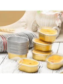 20 件/50 件/100 件一次性铝箔椭圆形烤盘、蛋奶酥杯、蛋糕杯、焦糖布丁、布丁模具，68 毫升