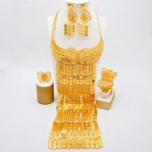 Dubai Luxury Big Tassel Body Jewelry Sets Bridal Party Long Golden Plated African Big Necklace Earring Bangle Ring Set - BJW237-cC4 - View 9