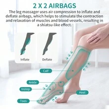 Nekteck Leg Massager,Air Compression, Foot And Calf Massage Machine With Hand-Held Controller 2 Modes 3 Intensities, Adjustable Leg Wraps - 美規A型插(110-127V) - 查看 2