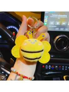 Nuevo y lindo llavero de peluche de abeja de dibujos animados, decoración de colgante de abeja suave y peluda para ropa, bolsas, regalo - Multicolor - Ver 8