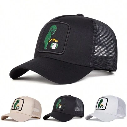 1pc Men's Alien Truck Driver Hat, Embroidered Baseball Cap, Streetwear Casual Mesh Hat For Spring, Autumn, Travel, Beach Vacation