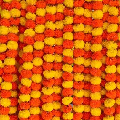 5 Feet Long Strands Artificial Marigold Flowers, Decor For Pooja, Wedding , Events Decorations , Decor,Room Decor, Tree Decorations,Home Decor ,Room Decor,Wall Decor