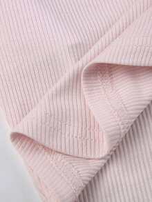 Contrast Lace V-Neck Low-Cut Fitted Pink Long Sleeve Top - Pink - View 7