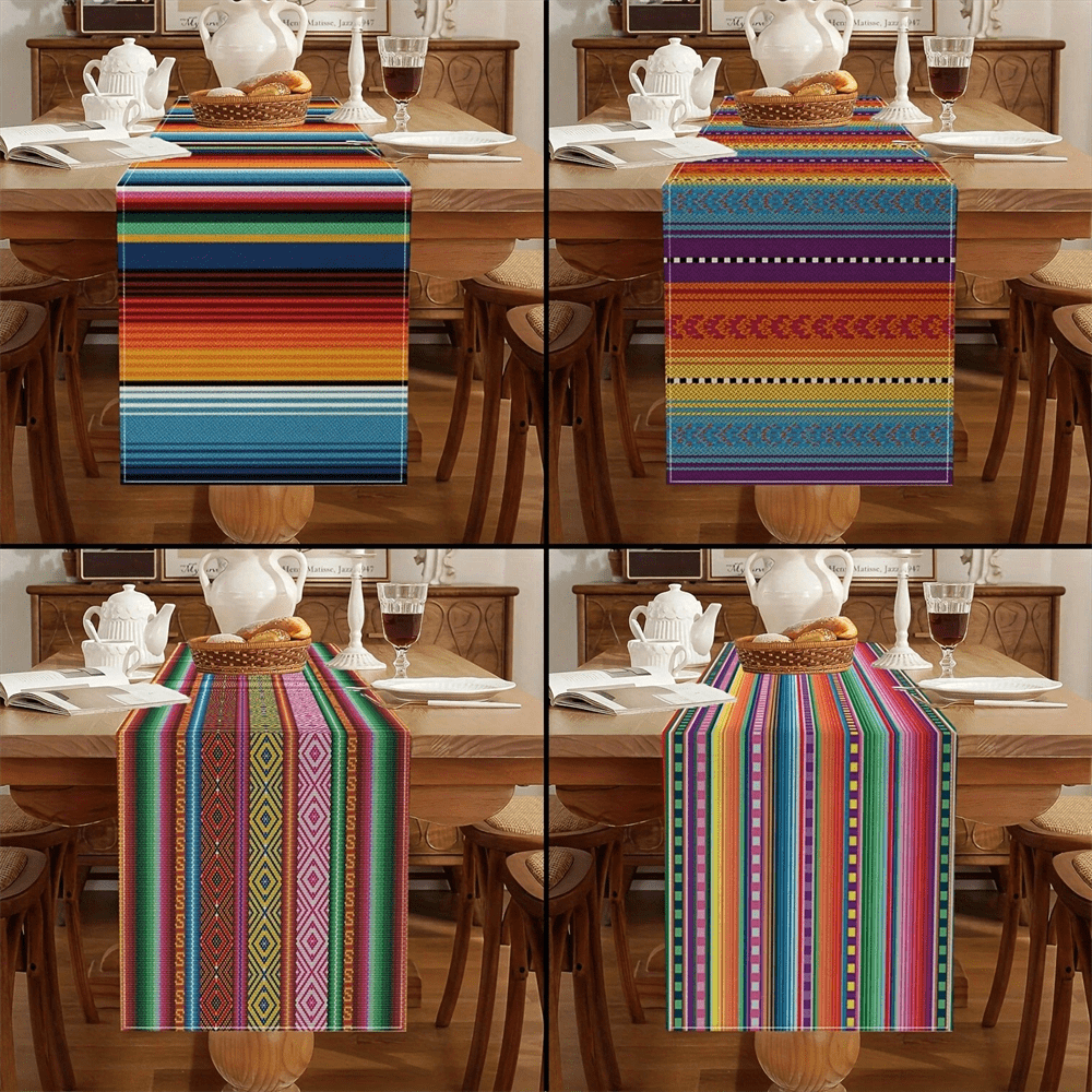 1 pieza Mantel con estilo mexicano a rayas, mantel de mesa de comedor colorido para cocina, hogar, fiesta, decoración rústica campestre, interior y exterior, 33 cm-183 cm