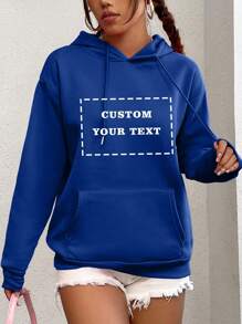 Custom Text Women's Hooded Sweatshirt - Personalize Add Your Own Text/Name To Design Your Personalized Printed Sweatshirt, Women Tops ,Fall Tops ,Blue Top,Custom Top,Custom Sweatshirt,Winter Clothes,Personalized Text, Long Sleeve - Blue - View 1