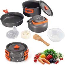 10PCS Portable Camping Cooking Cookware Set Anodised Aluminium Pots Pans Kettle - Variant1 - View 6