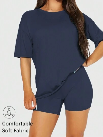 Speed mate 女士夏季純色高彈性短袖擠肩休閒露肚上衣T恤