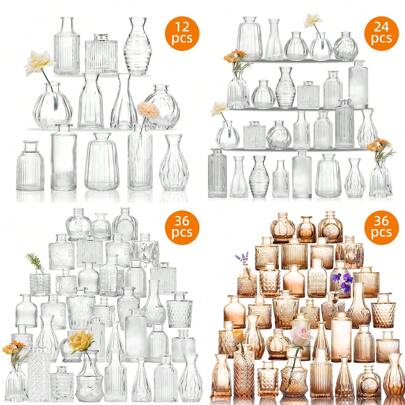 Tomnk 18/24/36pcs Glass Bud Vase, Small Vases For Flowers, Vases For Centerpieces Mini Flower Vases In Bulk For Rustic Wedding Decorations Vintage Look Home Table Decor, Bedroom Decor, Back To School Season, Outdoor Decor