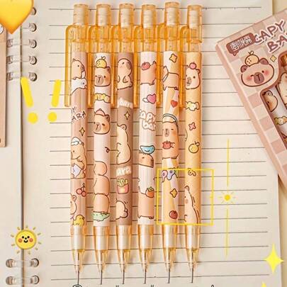 6 支 Capybara 自动铅笔，内置橡皮擦 - Hb 铅，0.5 毫米，可伸缩，书写和素描顺畅 - 适合学生和办公室使用