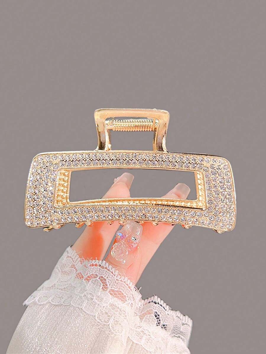 1pc Rhinestone Hollow Square Alloy Hair Claw Clip For Women, Elegant Luxury Hair Claw Barrette Daily Hairstyle Accessory Valentine's Day Valentines Hair Clips Hair Jaw Clip Hair Clamps Hair Clutch Hair Claw Clip Fall Winter Hair Accessories For Women For Vacation Outfits Woman