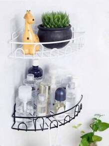 1pc Iron Wall Mount Comer Shelf Without Drill, Fan Shaped