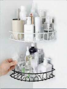 1pc Iron Wall Mount Comer Shelf Without Drill, Fan Shaped