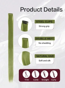 5个彩色接发夹，可固定在20英寸直发合成假发上，时尚配饰，适合万圣节、圣诞节、新年派对，女孩礼物（翠绿色） - 橄欖綠 - 查看 5
