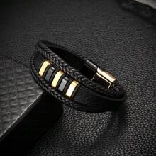 Fashion Classic Handmade Braided Multi-Layer Magnetic Buckle Leather Bracelet For Men