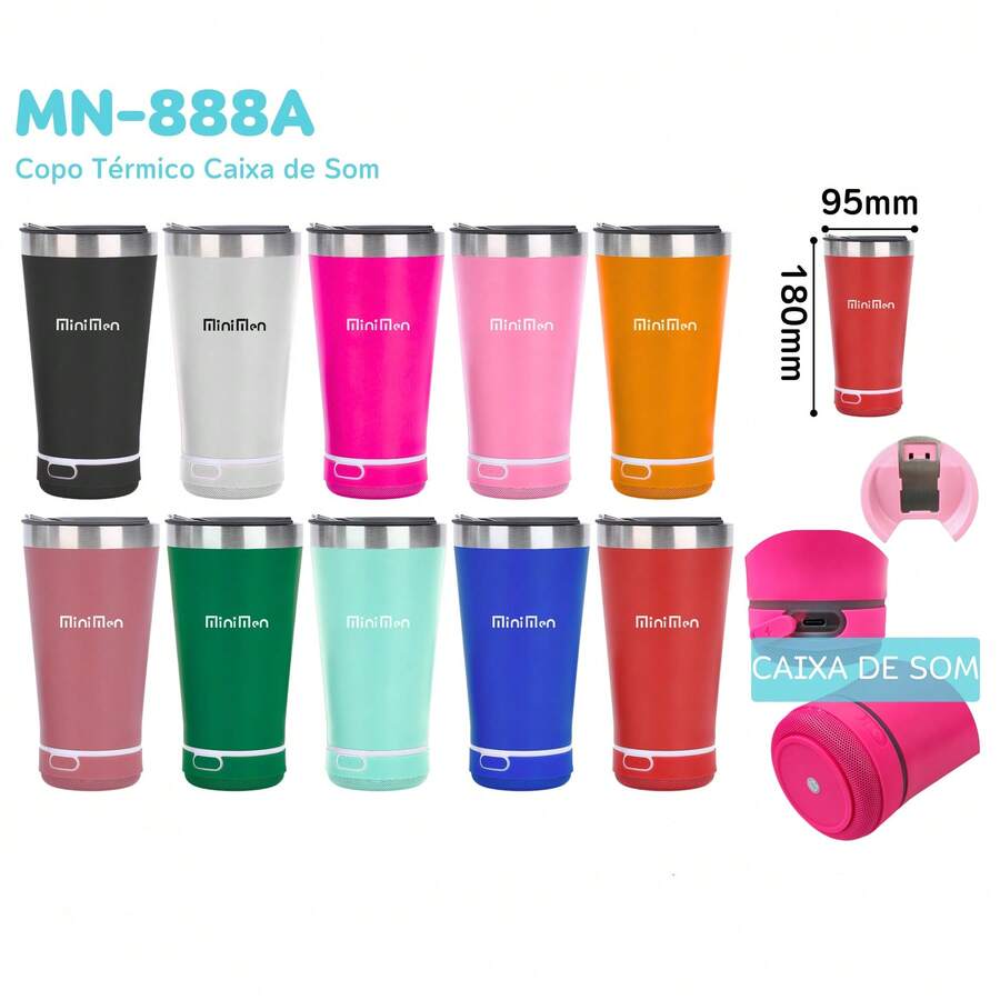 Stainless Steel Musical Thermal Cup With Lid And Opener Mug With Bluetooth Audio 888A - 淺粉色 - 查看 1