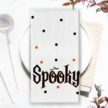 Set de 4 toallas de cocina de Halloween, decoración de cocina de Halloween feliz, toallas de cocina y paños de cocina a rayas con diseño de "TRUCO O TRATO", "ESPELUZNANTE" y "¡BUU!", 40cm x 60cm