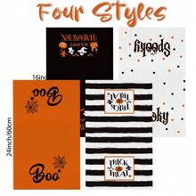 Set de 4 toallas de cocina de Halloween, decoración de cocina de Halloween feliz, toallas de cocina y paños de cocina a rayas con diseño de "TRUCO O TRATO", "ESPELUZNANTE" y "¡BUU!", 40cm x 60cm