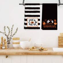 Set de 4 toallas de cocina de Halloween, decoración de cocina de Halloween feliz, toallas de cocina y paños de cocina a rayas con diseño de "TRUCO O TRATO", "ESPELUZNANTE" y "¡BUU!", 40cm x 60cm