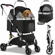 Portable Pet Stroller 3 In 1 Dog Buggy Transport Bag Cat Buggy, Up To 40 Kg, Dog Cart With Mesh Windows & Cup Holder & Spring Shock Absorber, For Small And Medium Cat Dog - Black - View 1