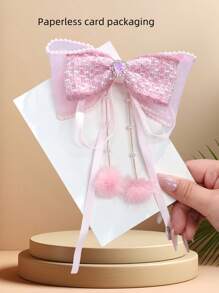 1pc Bowknot & Pearl Edge Tassel Hair Clip