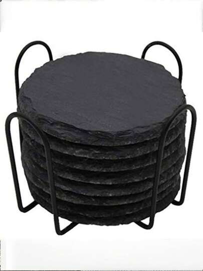 Natural SLATE Coasters, Natural SLATE Coasters, Glass Coasters, SLATE SLATE Coasters Storage Rack Sets,Cup Decoration, Home Decoration, Christmas Gift, Cup Accessories, Gifts For Friends, Gifts For Family, Christmas Party, For Outdoor, Camping