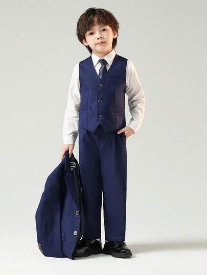 Conjunto de 3 piezas de vestir formal para niño, incluye chaleco, pantalón y corbata, atuendo para boda/fiesta