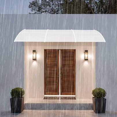 Canopy For Front Door, 270x98.5cm, Transparent Arched Canopy, Polycarbonate Bracket, Reinforced Aluminum Strips, Window Awning, Arched Canopy, Sun Protection And Rain Protection