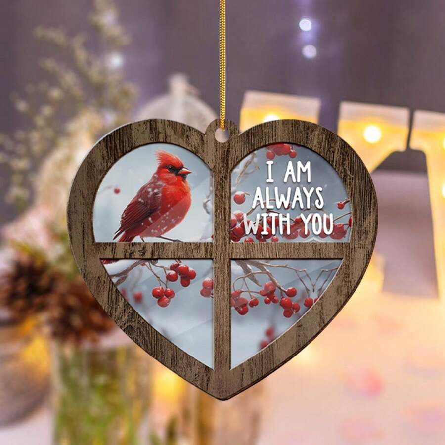 1PC North American Cardinal Heart Acrylic Tree Decoration Hanging Bereavement Gift Comforting Gift For Lost Loved Ones Suitable For Tree Hanging Window Decoration Winter Decorations,Home Decor ,Room Decor,Wall Decor Christmas Decorations Christmas - multicolor - View 1