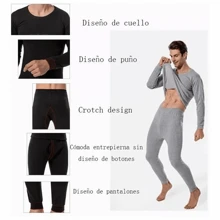 Ropa térmica de otoño e invierno para prevenir el frío ropa térmica de hombre pantalón + camiseta 1 juego - Gris Claro - Ver 6