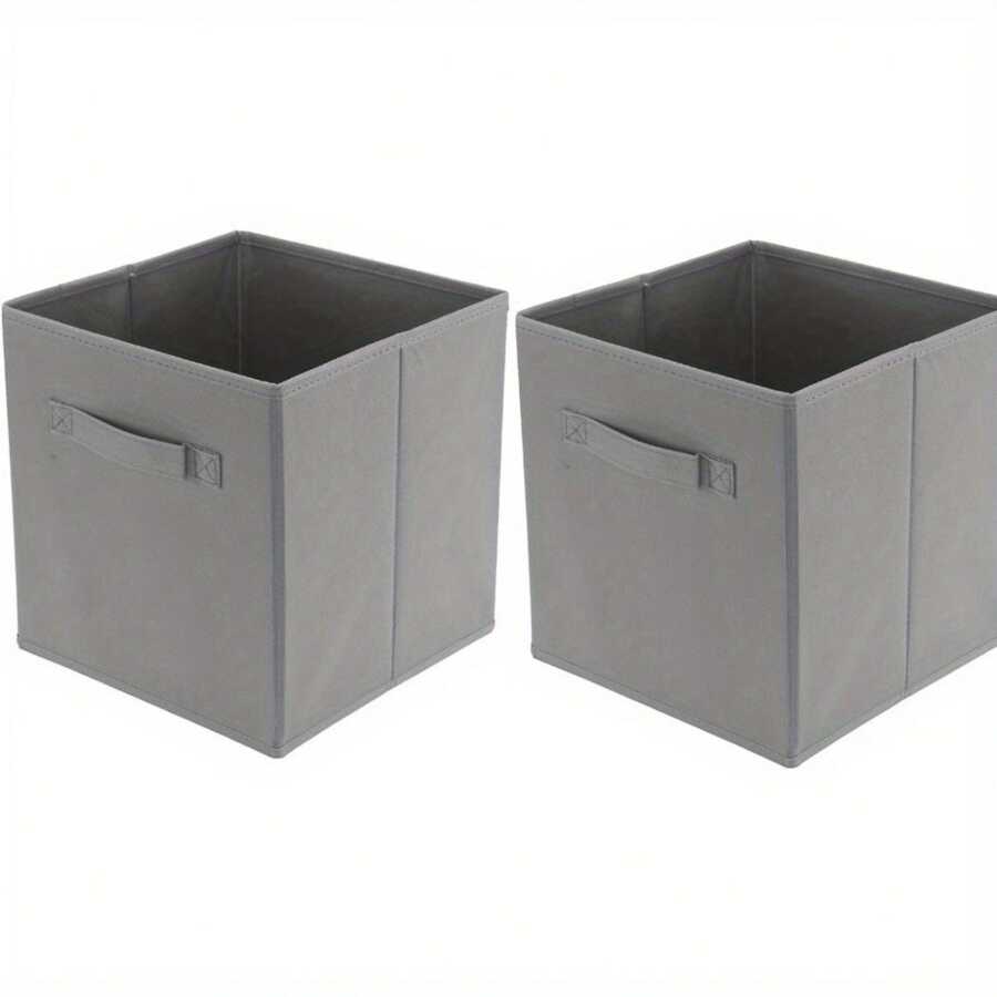 2 Pcs Foldable Storage Boxes 27x27x28cm Folding Box Folding Collapsible Organiser For Home And Office(Beige) - Gray - View 1