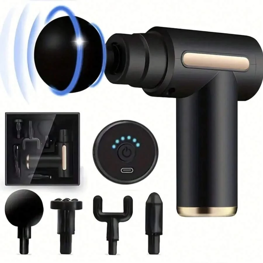 High Power Muscle Relaxing Massager - Rechargeable Deep Tissue Massage Gun, 4 Heads, For Full Body Relief - Black - View 1