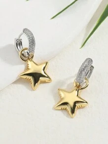 1 对女士微镶嵌锆石心形铜金耳环 - star star - 查看 5