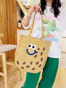 2024 New Cute Small Student Female Canvas Tote Bag With Large Capacity, Hand-Held & Shoulder , Suitable For Shopping, Commuting, Going To School And Office Workers - Brown - View 3