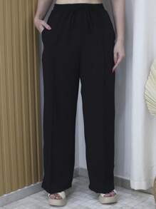 Duna Women's Wide Leg Pants With Pocket - màu đen - Xem 2