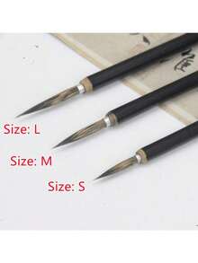 3 piezas/Juego de pinceles de pintura de caligrafía fina con punta de cobre y gancho de línea para varios tamaños - Negro - Ver 2