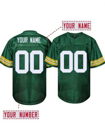 Customized Name And Number Boyfriend Style Men's Embroidered American Football Jersey Green Bay Green V-Neck Personalized Short Sleeved Shirt Party Game Training Competition Sports Top DIY S-XXL,Stylish,Fashion,Hipster,Casual,Minimal Chic,Personalized,Customized,Custom,Unique,Guy Costumes,Capsule Wardrobe,Men Basic/Street Style,Ideal Gifts For Him,Boyfriend,Family,Friends,For Birthdays,For Vacation/Holiday,For School/Competition,For Sports/Climbing