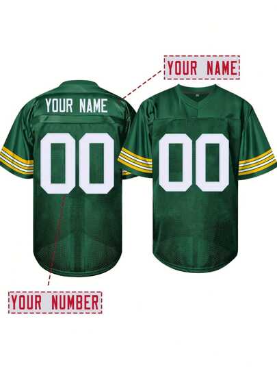 Customized Name And Number Boyfriend Style Men's Embroidered American Football Jersey Green Bay Green V-Neck Personalized Short Sleeved Shirt Party Game Training Competition Sports Top DIY S-XXL,Stylish,Fashion,Hipster,Casual,Minimal Chic,Personalized,Customized,Custom,Unique,Guy Costumes,Capsule Wardrobe,Men Basic/Street Style,Ideal Gifts For Him,Boyfriend,Family,Friends,For Birthdays,For Vacation/Holiday,For School/Competition,For Sports/Climbing