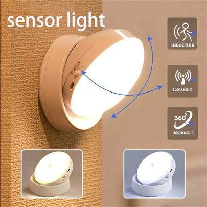1pc LED Smart Sensor Night Light, Modern 360 Rotating Night Light, USB Charging Wardrobe, USB Charging And 3AAA Battery (Excluding Battery), Which Can Be Disassembled At Will, Eye Movement Sensor With Magnetic Base, Stair Sensing Night Light, Bedroom, Kitchen Corridor, Bathroom, Bedside Travel Cabinet,