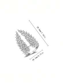 礼品套装 - 奢华天使之翼方晶锆石密镶戒指，女士时尚珠宝，适合婚礼、派对、情人节和生日礼物 - 銀色 - 查看 6