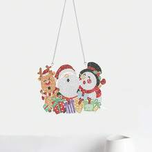 圣诞装饰 1 件 5D DIY 钻石画套件，包括圣诞老人、小鸟、雪人卡通人物、马赛克水晶钻石艺术装饰，适用于门、窗或花园 - 彩色 - 查看 9