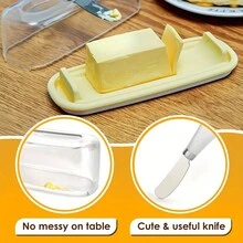1set Butter Dish With Lid And Knife,Airtight Butter Container Covered Butter Dish For Countertop Or Fridge,Plastic Butter Dishes With Silicone Bottom Yellow 7.5inch - Yellow - View 2