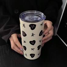 1 件 20 盎司/600 毫升黑色心形蝴蝶结系列保温杯、可重复使用旅行杯、带盖露营咖啡杯、真空瓶、返校、节日、生日礼物（不含吸管）返校 - 彩色 - 查看 11