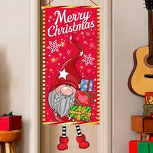 1 pieza Bandera colgante con tema navideño, forma asimétrica con un gnomo sujetando un regalo en forma de bastón de caramelo navideño y un árbol de Navidad, adecuado para decorar el marco de la puerta, el jardín o la sala de estar en Navidad, regalo navideño - Multicolor - Ver 5