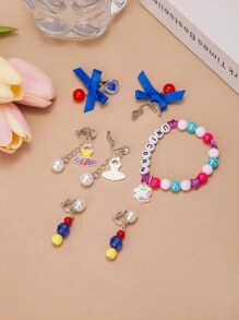 13PCS Girls Color Clip-On Earring Bracelet Accessory Set, Cute Cartoon Butterfly Mermaid Shell Pretend Princess Jewelry No Earring Earring Game Earring Earring Earring Pad, Suitable For Birthday Party Gifts And Daily Use