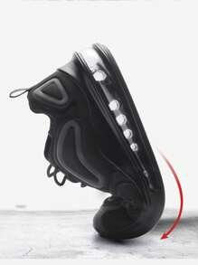 Los hombres de la moda negro de punta redonda de encaje hasta zapatillas de deporte de la PU, cómodo antideslizante amortiguación de aire zapatillas de tenis, zapatillas de deporte casual de los hombres para el deporte, el trabajo y todos los días - Negro - Ver 8